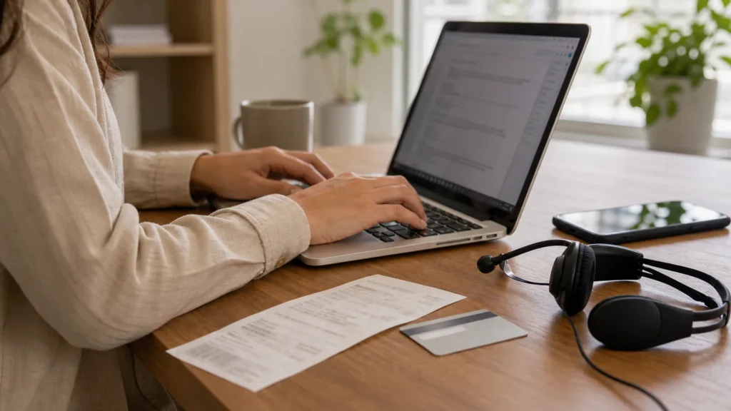 reclamação do consumidor com notebook e recibo